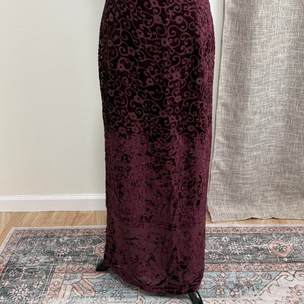 VTG Scott McClintock Velvet Maxi Dress Formal Gown 10 Maroon Floral Whimsygoth - Picture 8 of 14